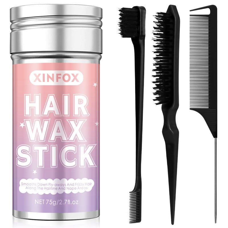 Xinfox Hair Wax Stick Slick Back Hair Brush Wax Stick for Flyaways Rat Tail Comb Edge Brush Hair Styling Tool Set Accessories for Women GirlsBlack